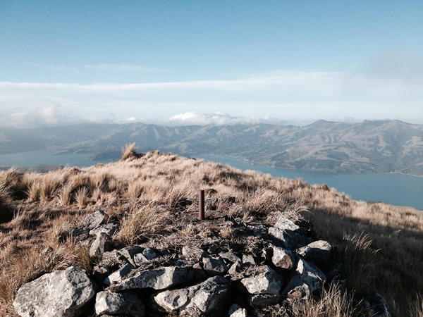 The summit, with Akaroa township beyond